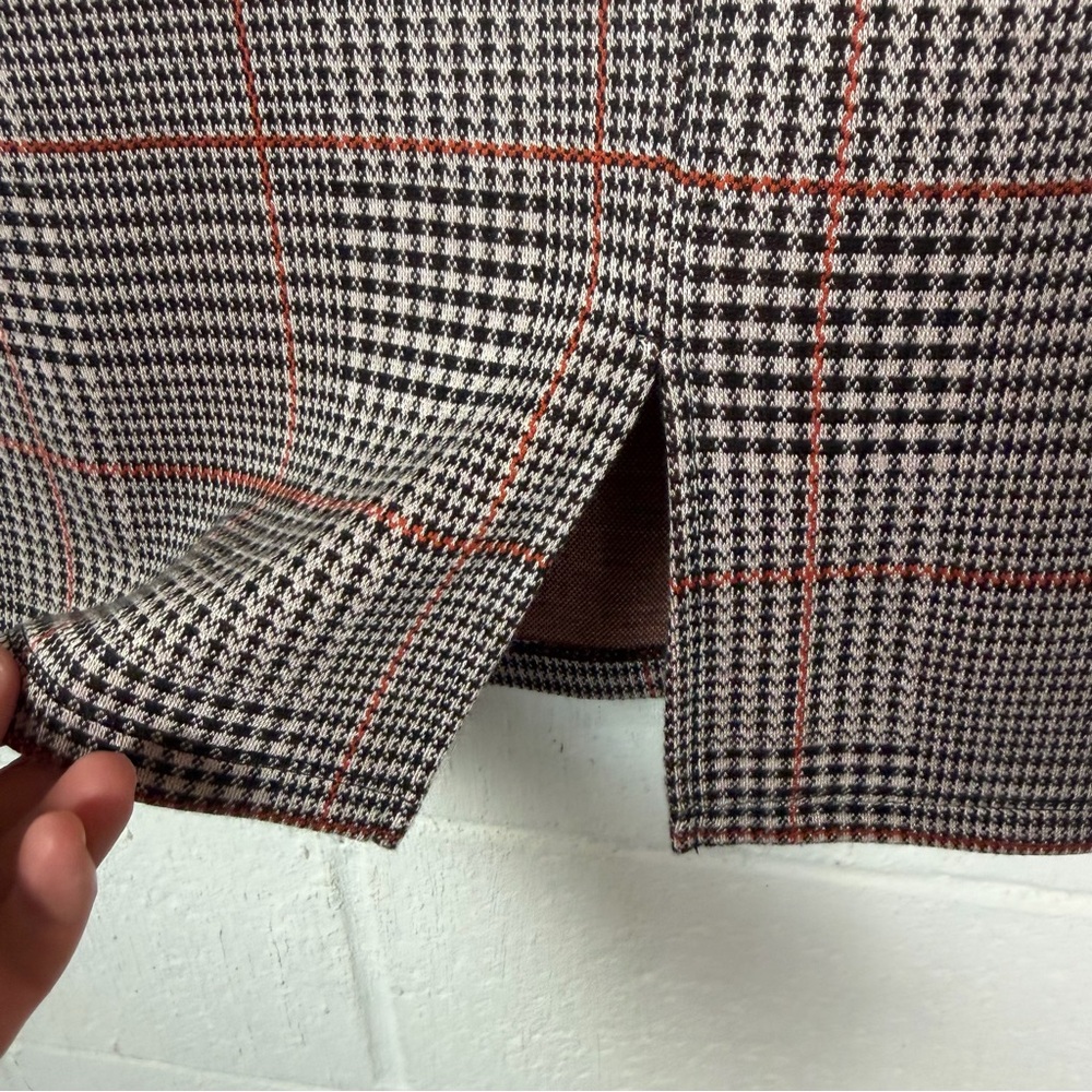 Olivia Blu Pencil Skirt Brown Plaid Stretch Slit Lightweight‎ Office Career 2X - Picture 6 of 9